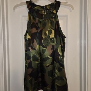 Apt. 9 Flower Patterned Sleeveless Blouse In Shades Of Greens/Browns. Size XL